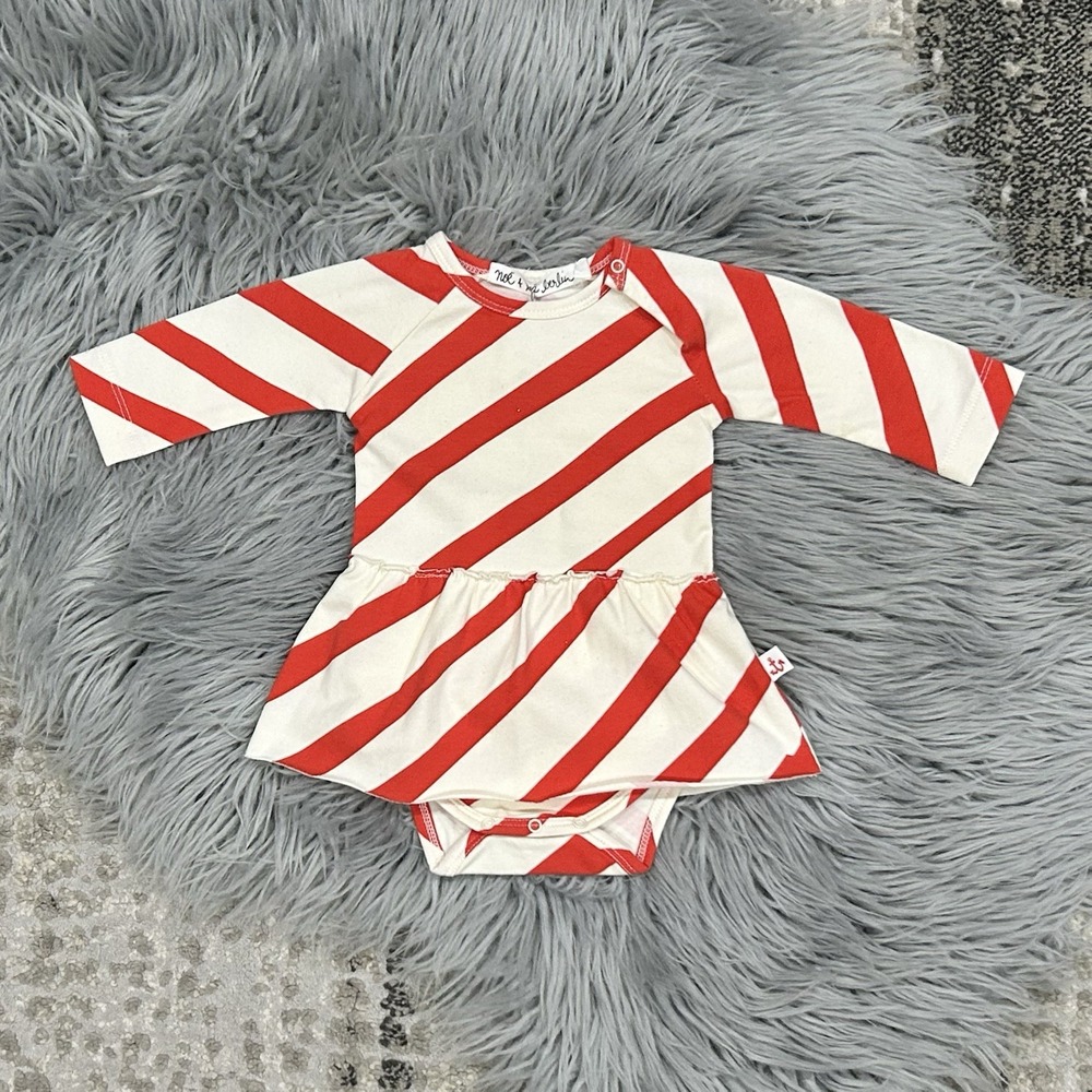 Noé & Zoë‎ Berlin Baby Girls Red Diagonal Pattern Skirted Bodysuit Size 0-3month